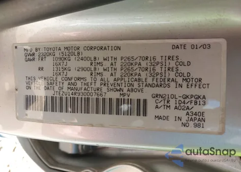 2003 Toyota 4Runner Sr5 Sport V6 from USA, damaged, VIN JTEZU14R930007667